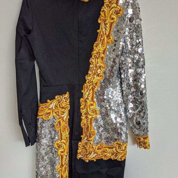 Long Sleeve Sequined Mirror Frame Cocktail Dress - Picture 9 of 15